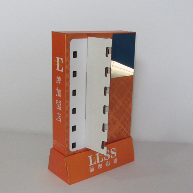 Flat packed Double sided Countertop Corrugated Display Fixture for sunglasses with Mirror