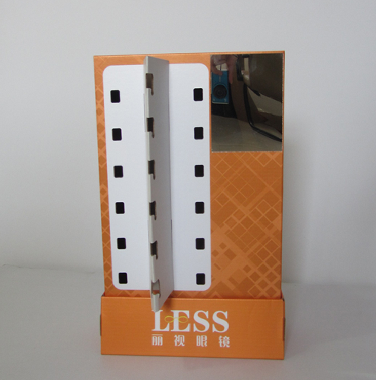 Flat packed Double sided Countertop Corrugated Display Fixture for sunglasses with Mirror