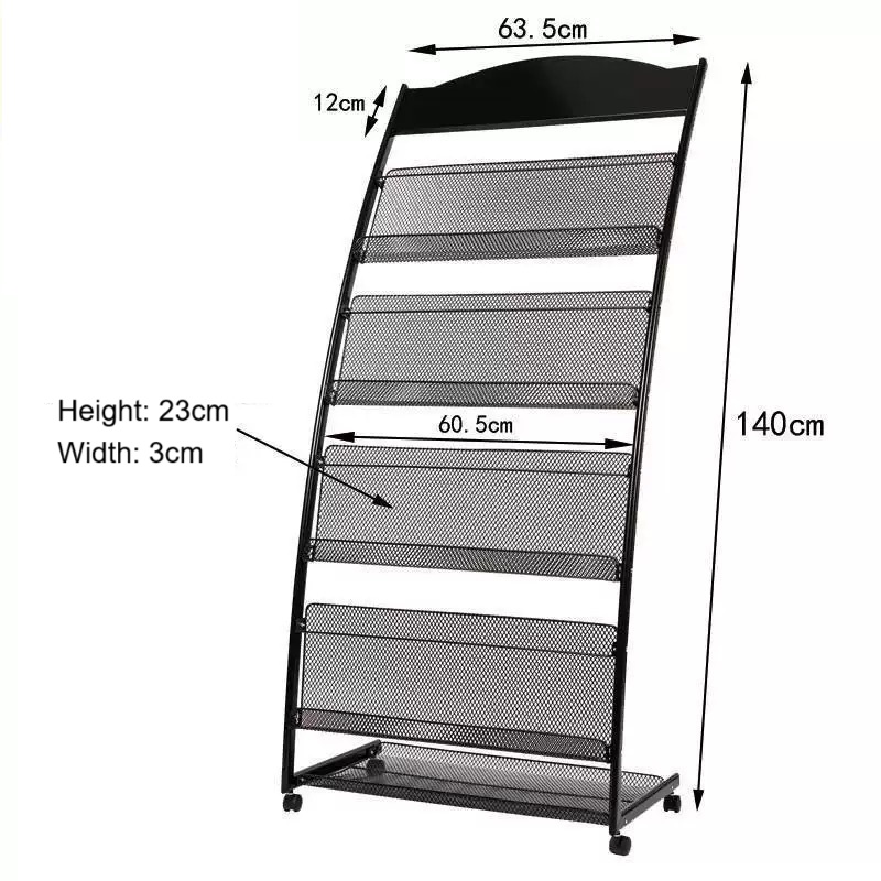 Newspapers magazine display racks with wheels for reading station