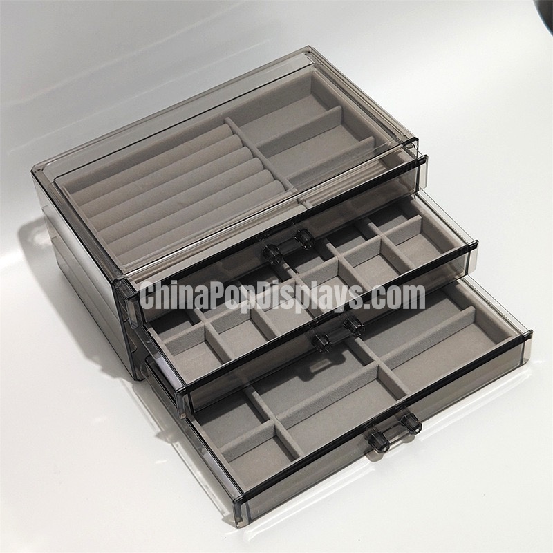 Clear Acrylic Jewelry Box with Ring Holder & 360° Visible Drawers