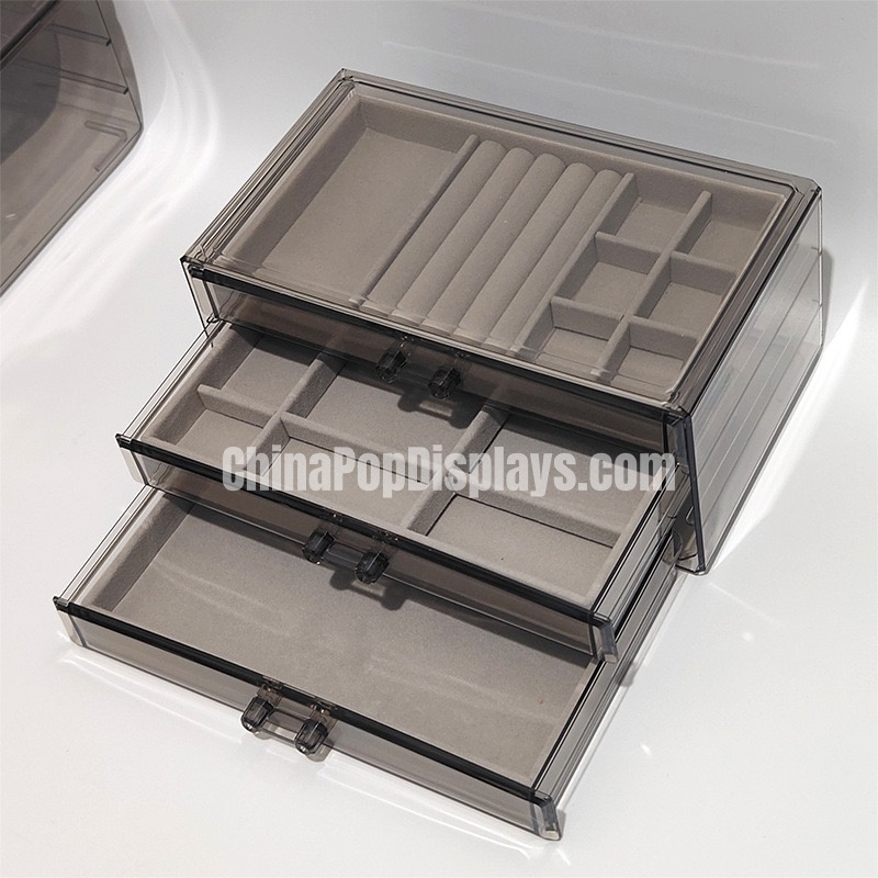 Clear Acrylic Jewelry Box with Ring Holder & 360° Visible Drawers