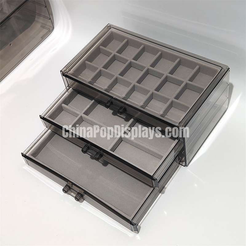 Clear Acrylic Jewelry Box with Ring Holder & 360° Visible Drawers