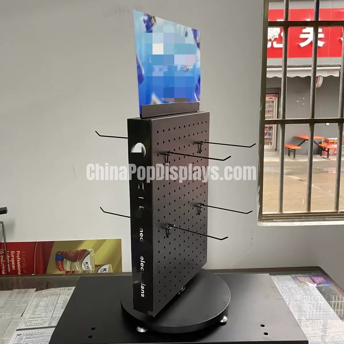 360° Rotating Metal Pegboard Desktop Organizer with Hooks