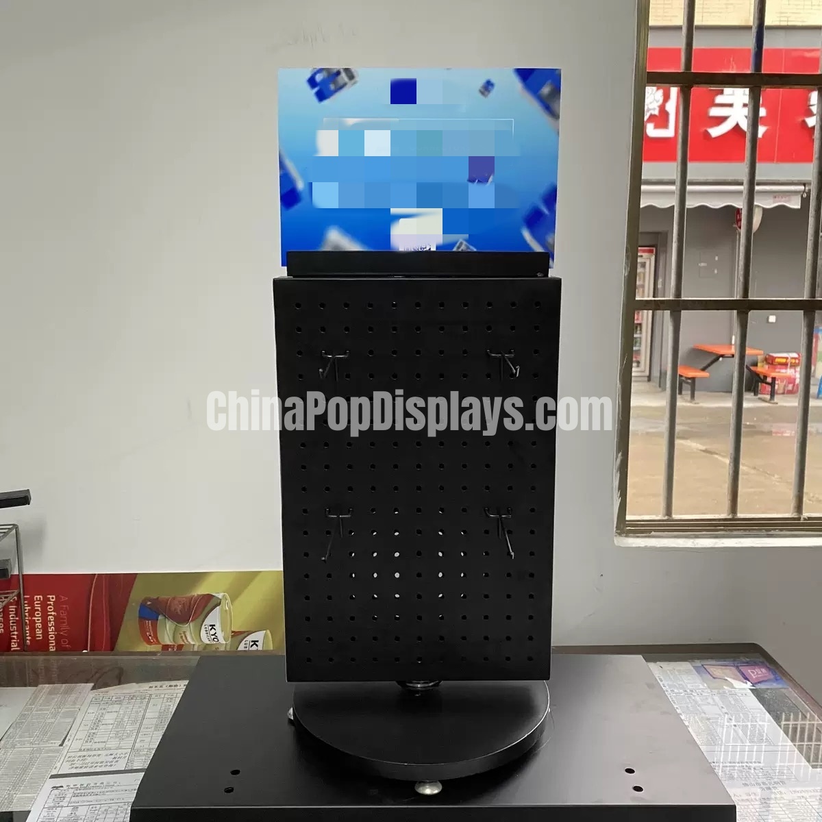 360° Rotating Metal Pegboard Desktop Organizer with Hooks