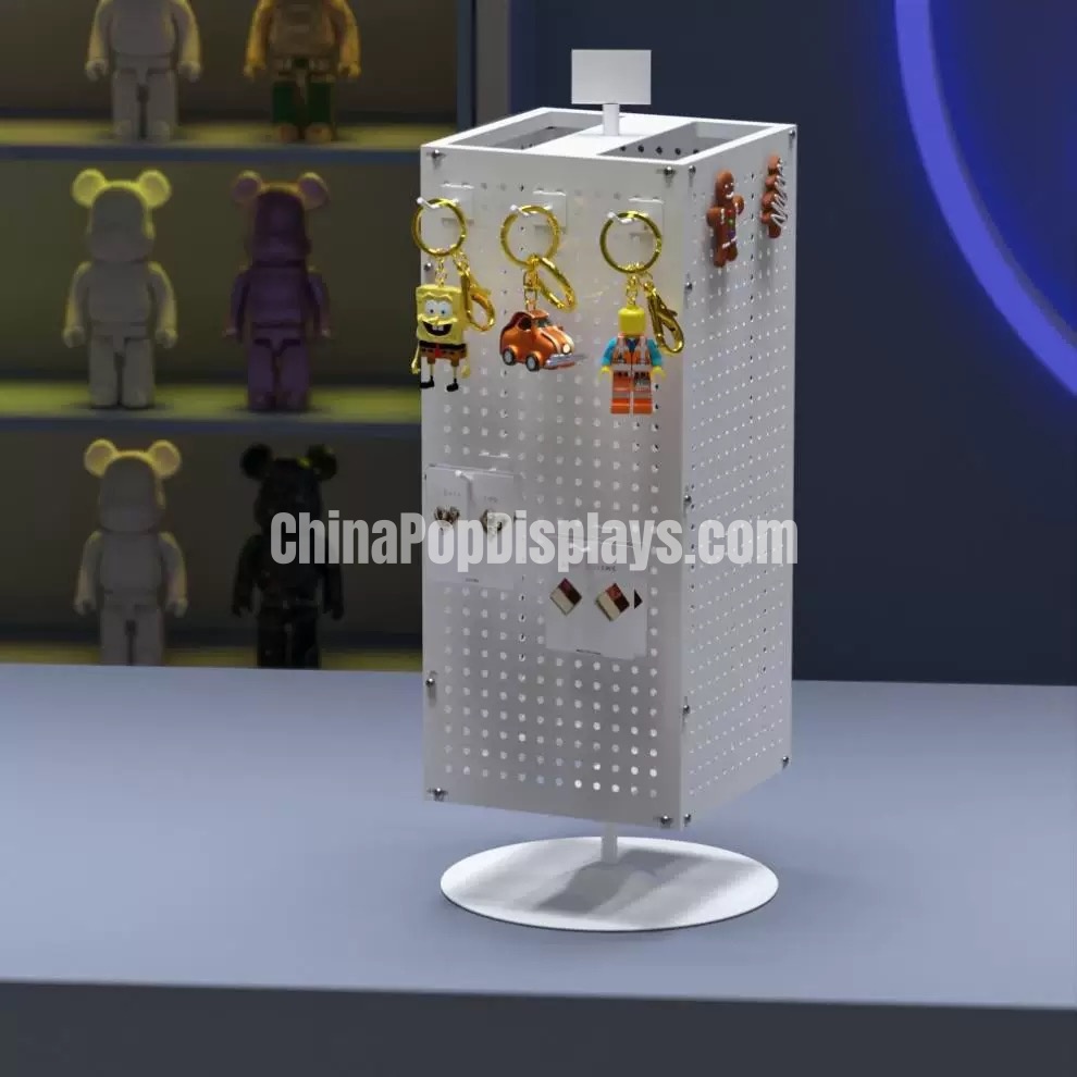 Space-Saving Rectangle Swivel Pegboard Rack with Adjustable Hooks