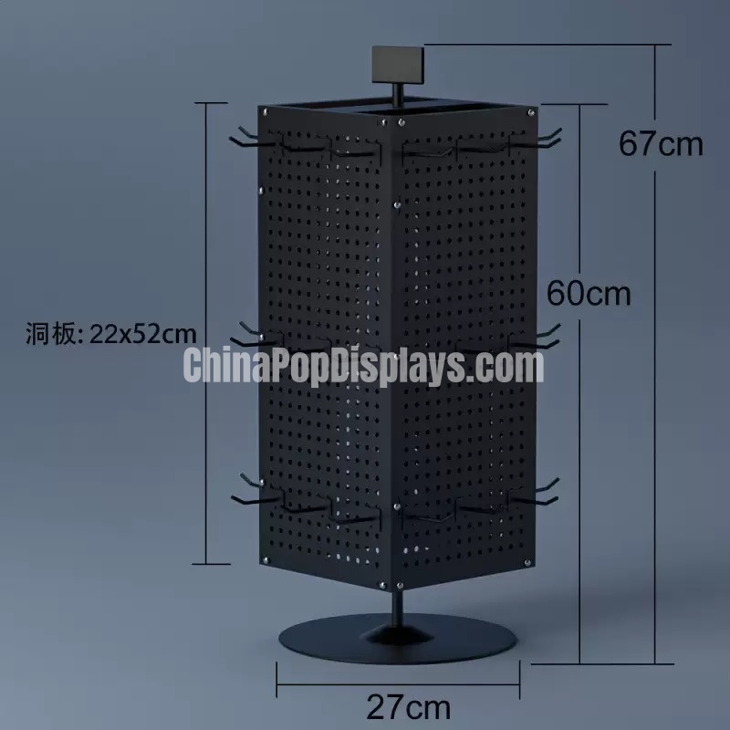 Space-Saving Rectangle Swivel Pegboard Rack with Adjustable Hooks