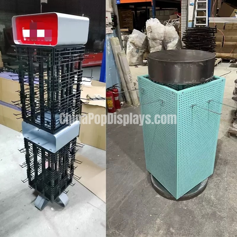 Heavy-Duty Iron Rectangle Pegboard Stand with Swivel Base