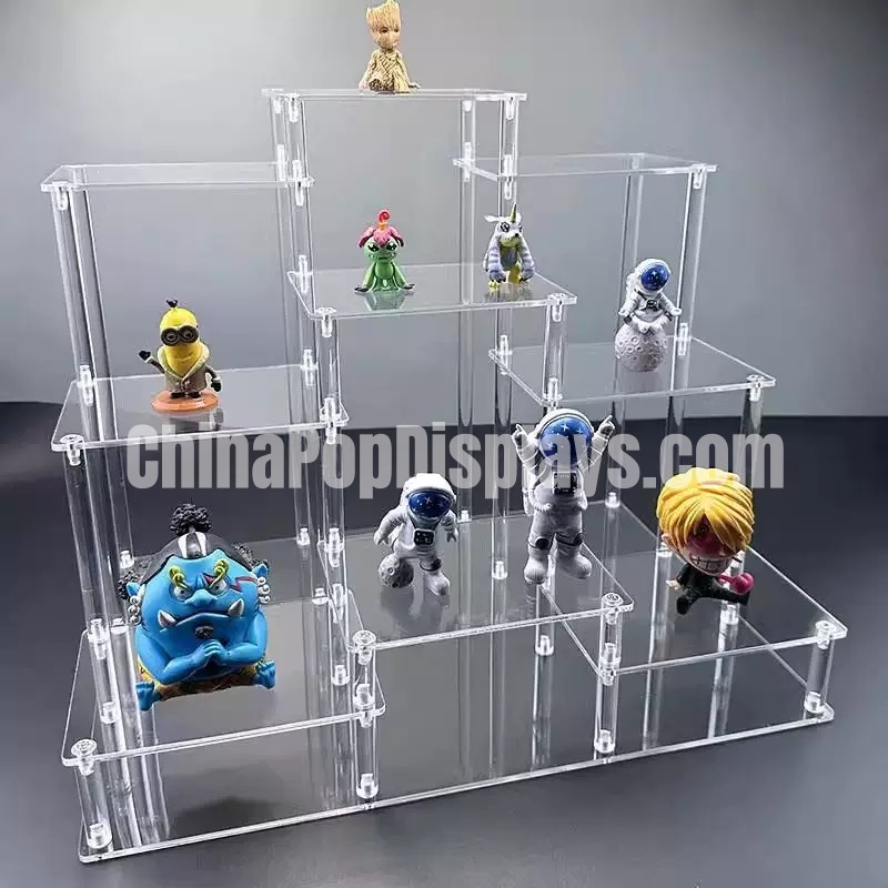 Multi-Layer Dustproof Customizable Clear Acrylic Display Case with LED Lights for Anime Figures