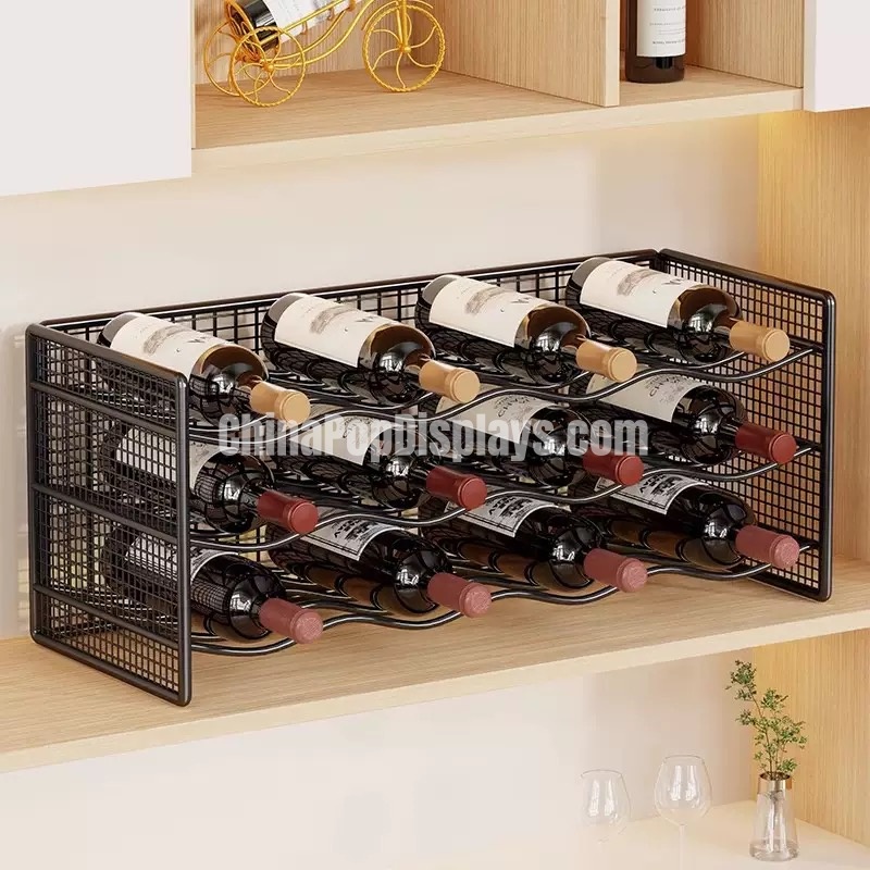 Rustic Metal Tabletop Wine Rack - Wrought Iron Mini Bar Display