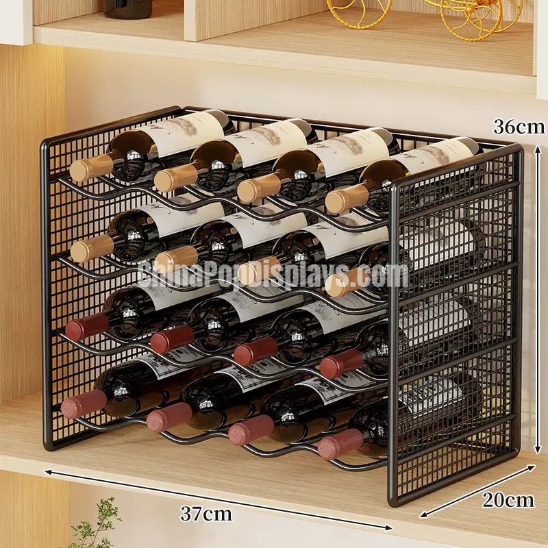 Rustic Metal Tabletop Wine Rack - Wrought Iron Mini Bar Display