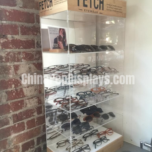 Luxury Bamboo & Acrylic Eyewear Display - Mirror Backed Dust-Proof Showcase