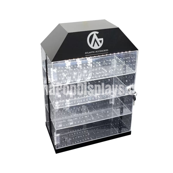 Customizable Acrylic Watch Display Box with 3 Watch Pillows & Lock and LED light