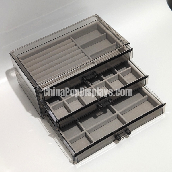 Clear Acrylic Jewelry Box with Ring Holder & 360° Visible Drawers