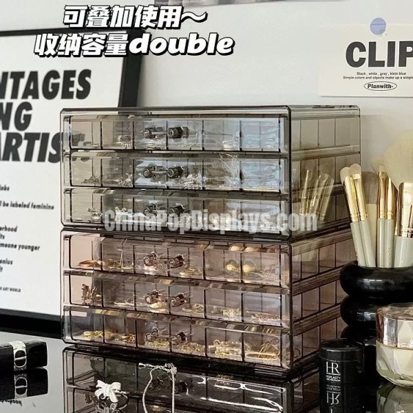 3-Tier Acrylic Jewelry Organizer Box with Stackable Clear Drawers